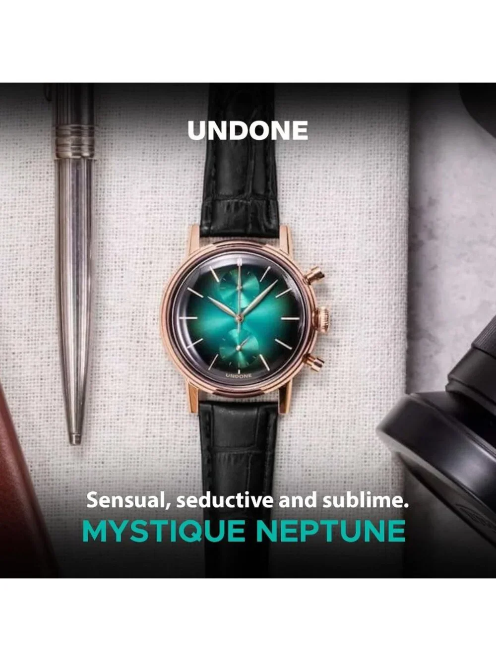 Undone Urban Collection Chronograph Mens Green Fume Dial Black Leather Strap Ana